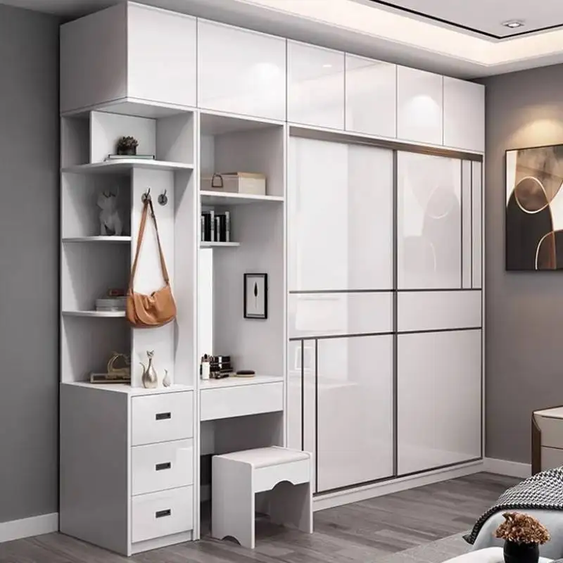 

Wooden White Luxury Wardrobe New Modern Dressing Table Sliding Doors Wardrobe Storage Drawers Rangement Chambre Home Furniture