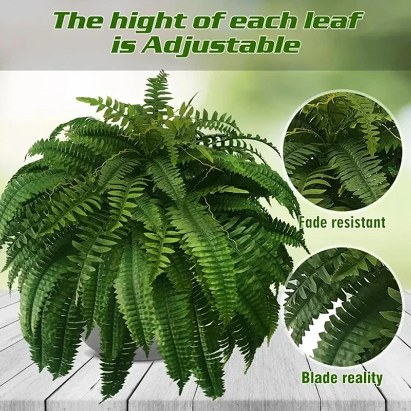 Lifelike Artificial Boston Fern Fake Plastic Plants Decorations UV Resistant For Outdoor Home Kitchen Decor Garden Decoration