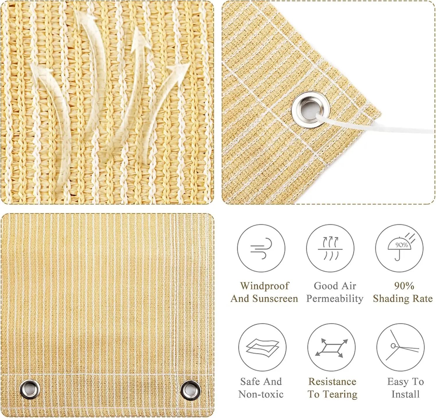 قماش مظلة خارجي 90%، مقاس 16 × 20 بوصة، عريشة، سطح السفينة، ومظلة شمسية للفناء الخلفي مع حماية من الأشعة فوق البنفسجية، مادة HDPE مقاومة للحرارة #4