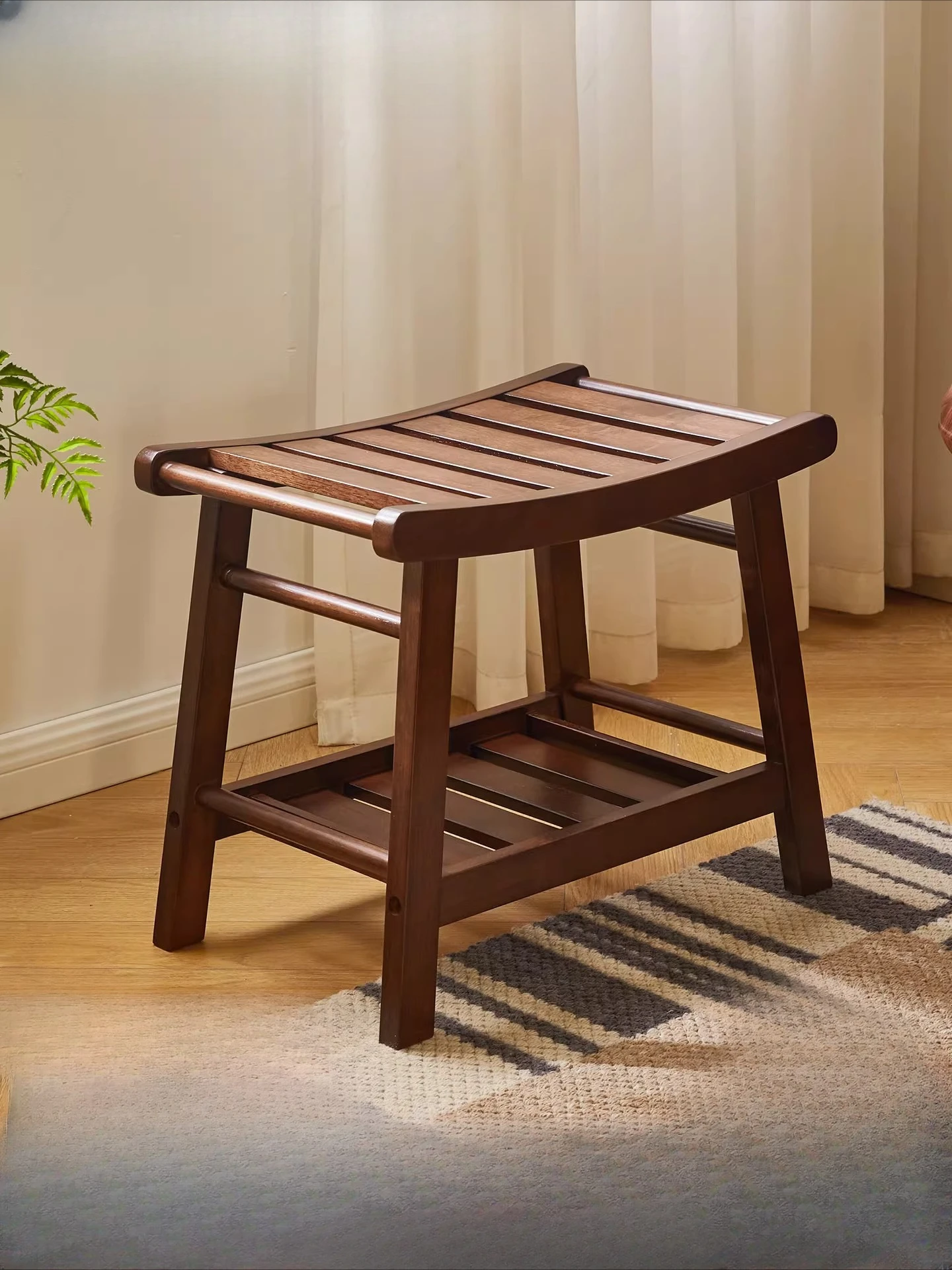 Durable Solid Wood Low Stool Bathroom Bench Compact Footstool for Living Room Shoe