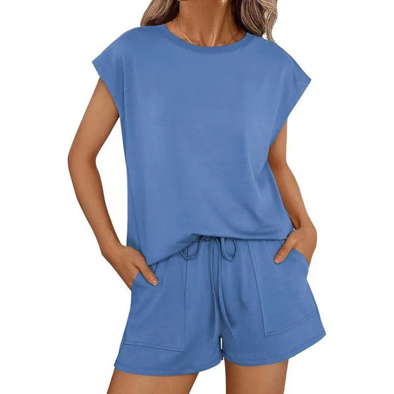 2026 Spring And Summer, Europe, America, Spring And Summer New Round Neck Loose Short-sleeved Two-piece Suit For Women