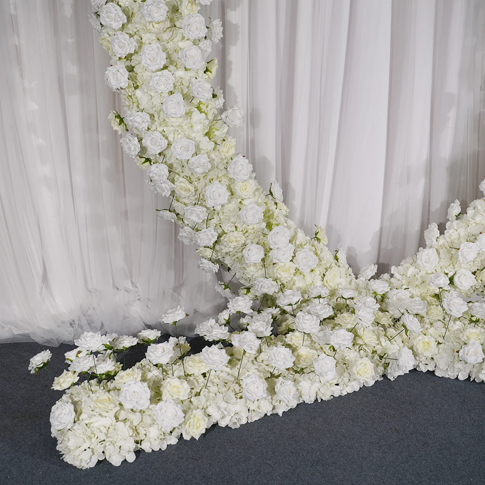 Uflower Luxury 5D White Rose Wedding Backdrop Hortensja Floral Arrangement Love Heart Arch Flower Wall Party Event Flower Row