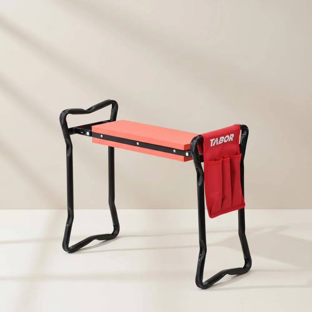 

Foldable Garden Kneeler Seat with Tool Pouch - Lightweight Portable Kneeling Bench for Outdoor Gardening