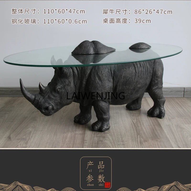 MJY hippo oval tempered glass living room small table balcony decoration ornament