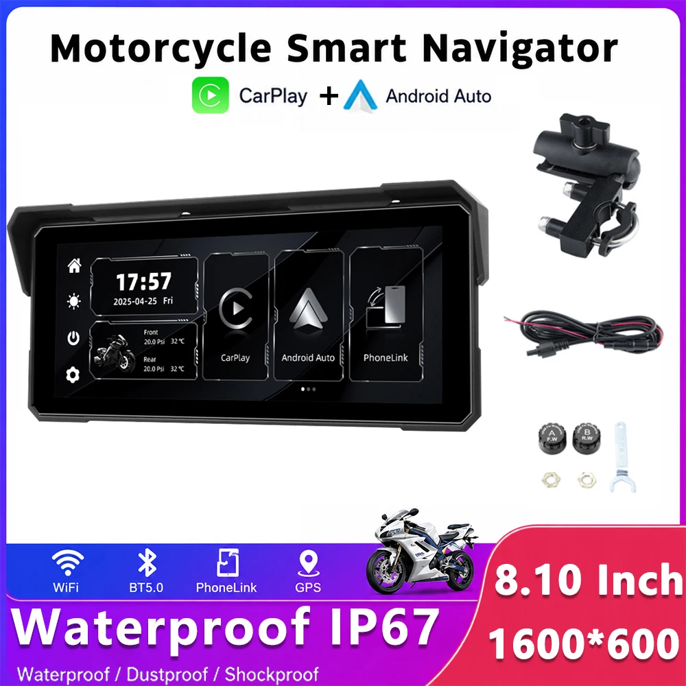 8.1 Inch Portable Digital Motorcycle Dashboard GPS Navigation Display Screen Mirror Link Wireless CarPlay Moto Android Auto