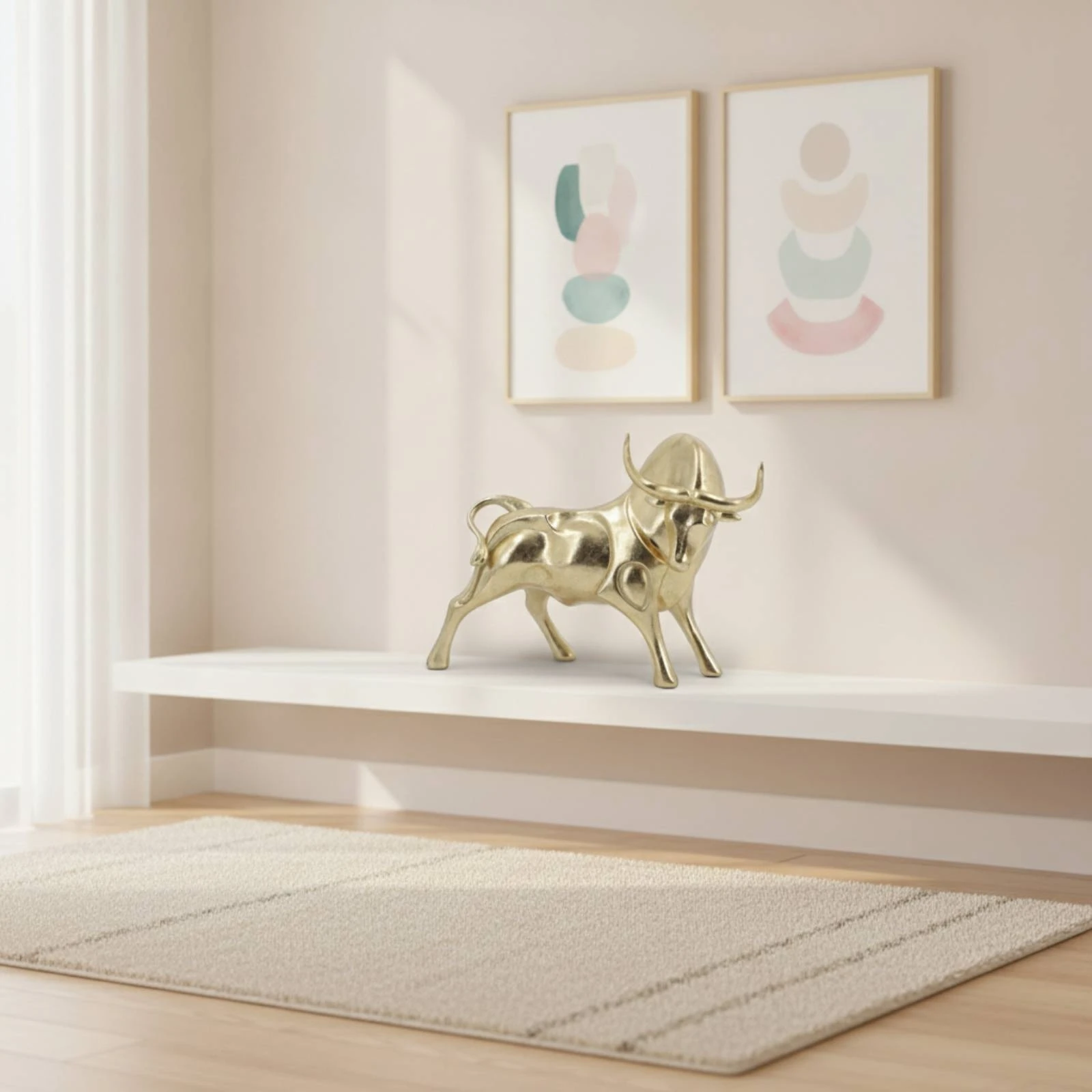 Bull Figurine Polyresin Bull Statue Animal Figurine Sculptural Decor Elegant for Homeowners, Living Room, Office