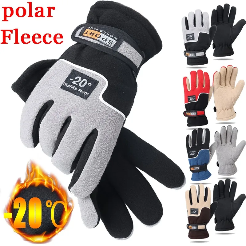 Winter Polar Fleece Warm Gloves for Men Women Outdoors Skiing Cycling Five Finger Mittens with Plush Thickening Waterproof Glove