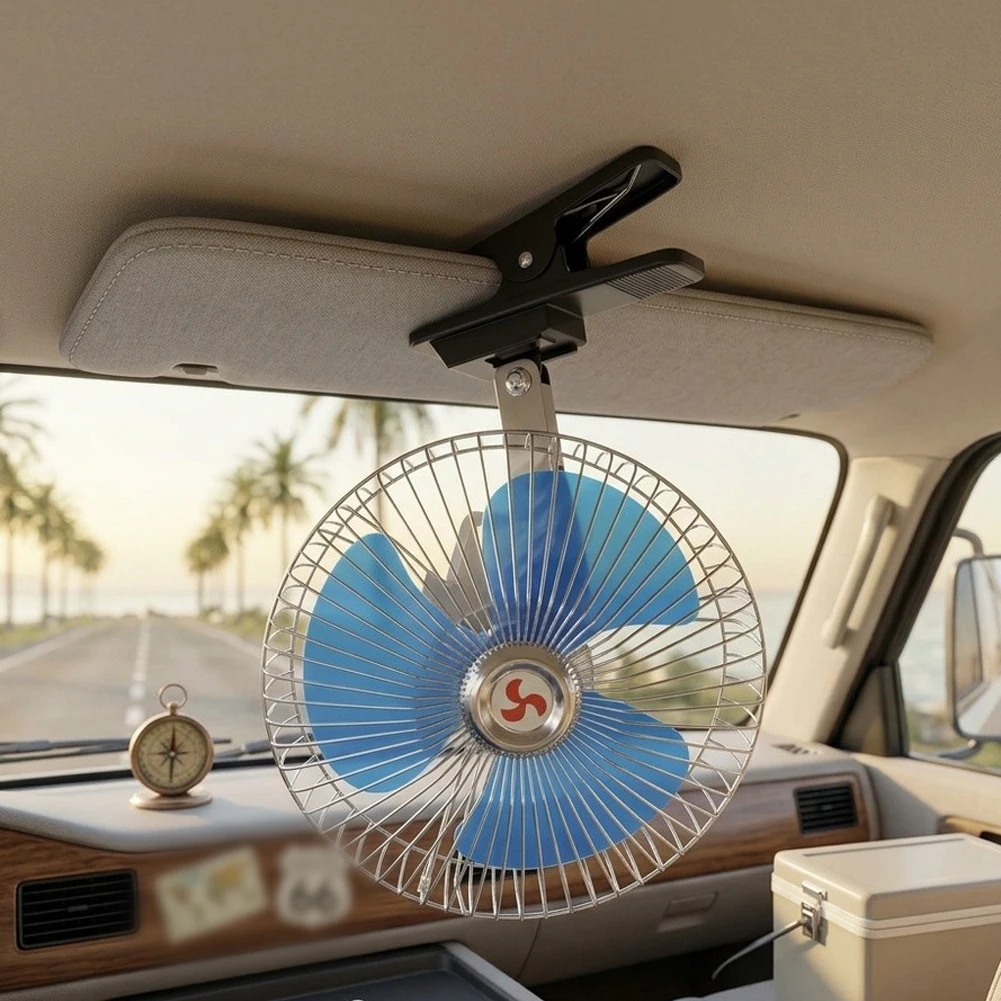 12V 24V Car Mounted Electric Fan 6 8 Inch Metal Oscillating Cooling Blower For Truck Vehicle Interior Air Circulation Accessorie