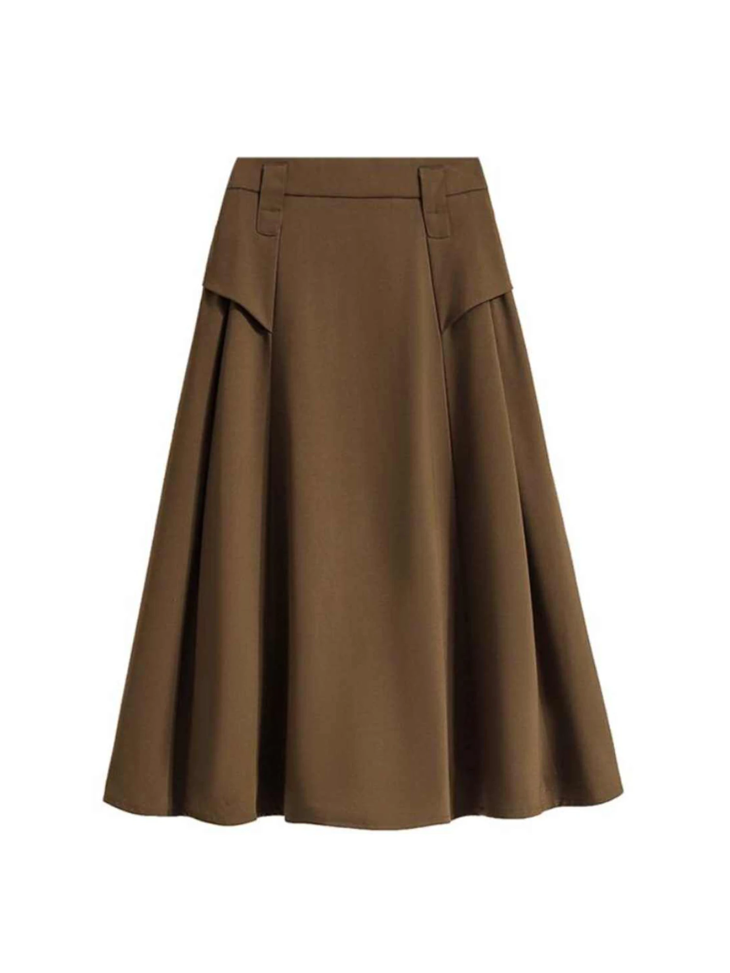 Women's Coffee Mid Long Skirt Vintage High Waist Pleated Skirt Harajuku Y2k Oversize A-line Skirts 2000s Fashion Clothes Autumn