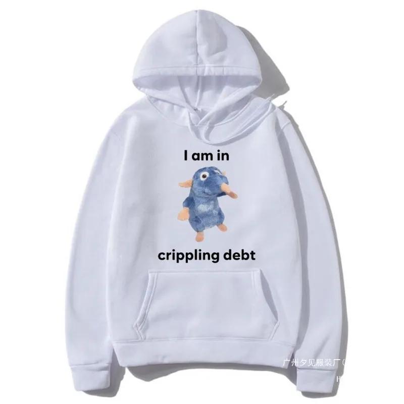 أنا في Crippling Debt هوديي لطيف وممتع نمط الماوس مطبوعة هوديي الرجال والنساء ملابس رياضية موضة ملابس الشارع