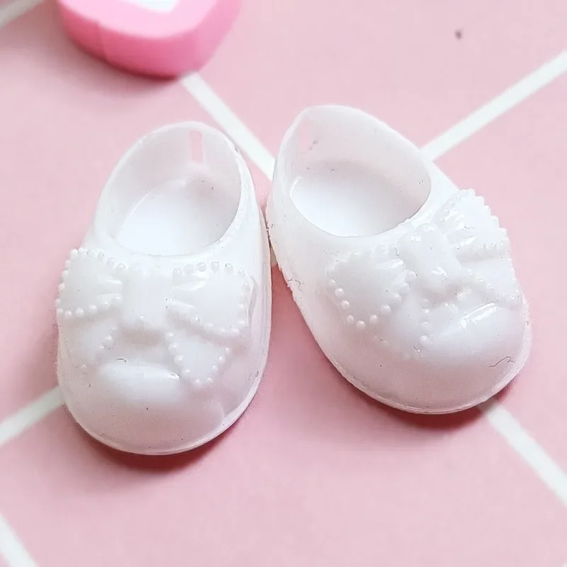 New 1/8 Doll Accessories 2.5CM Doll Shoes Fashionable and Cute Bow Pattern Flat Shoes for 16cm Doll Body PVC Shoes