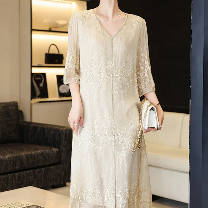 Large Size Silk Dress for Women, High-end Mulberry Silk Long Dress, Loose, Large Size, Summer