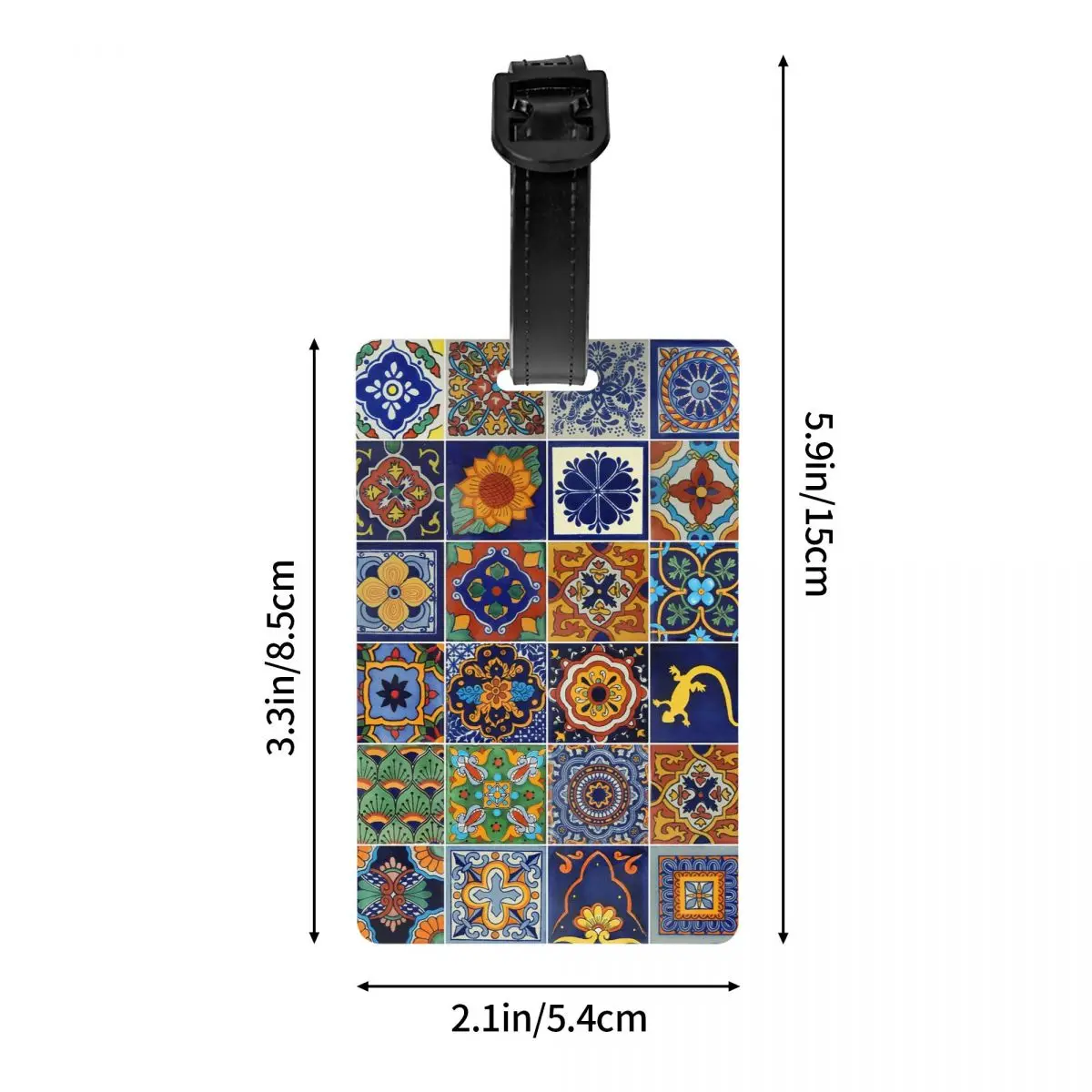Label Bagasi Ubin Meksiko Kustom Dengan Penutup Privasi Kartu Nama dan Label ID untuk Tas Perjalanan dan Koper
