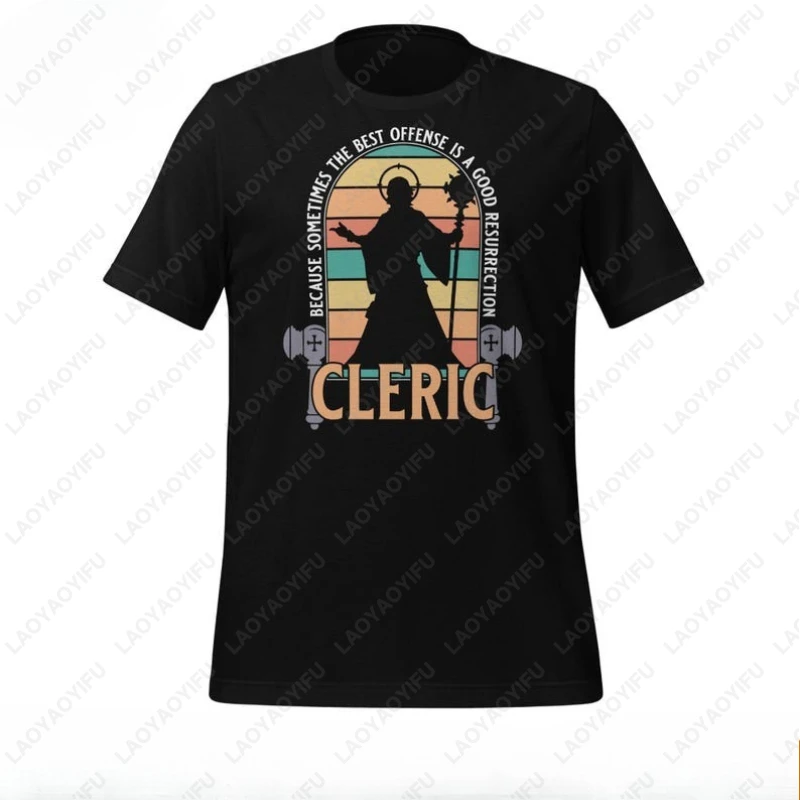 Funny D&D Cleric Themed Vintage Print Short Sleeved Specially Designed for Fans of Games Tshirt Men Women Cotton Nostalgia Tops