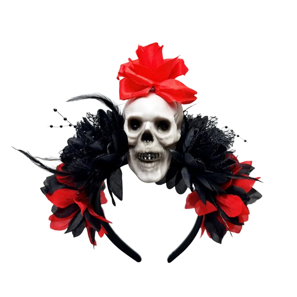 

Dark Skull Head Headband Simulation Flowers Halloween Decor Halloween Skull Headband Headdress Gothic Day of The Dead Headband