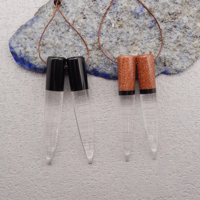 Natural Stone Obsidian White Quartz Earring Bead,Fashion Jewelry Intarsia Earrings For Women 48x8mm 9g