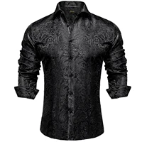 Camisas de vestir de seda de Cachemira negra de manga larga para hombre, camisa Social de esmoquin informal, ropa de diseñador de lujo para hombre