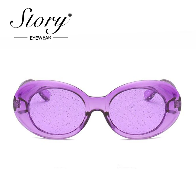 STORY Vintage Retro Purple Oval Sunglasses Women 2018 Sunmmer Glitter Candy Color Transparent Frame Cat Eye Sun Glasses