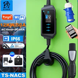 evsow Portable EV Charger TS-NACS With WIFI APP Control Adjutable  Current&Set Time 12KW 50A Electric Car Charger For Model X/Y