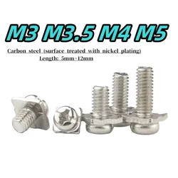 M3~M5 Pan Head Square Washer Screw Nickel Plated Cross Pan Head Square Washer Bolt Combination Wiring Terminal Crimping Screw