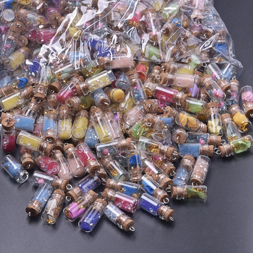 10/20Pcs Trendy Resin Ocean Starfish Conch Seashell Drift Bottle Charms Mix Styles Plant Flower Wishing Bottle Pendant Jewelry