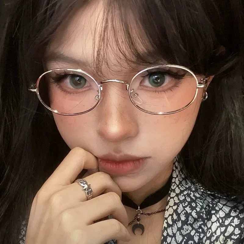 

Vintage Anti-Blue Light Glasses Women's Oval Metal Frame Brand Designer Fashion Y2K Woman Metal Optical Frames Computer Glasses