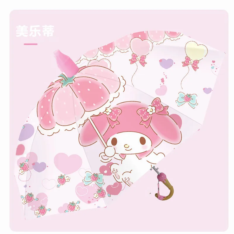 Sanrio-paraguas semiautomático My melody Cinnamoroll Kuromi para niños, vinilo, protección solar, lluvia o brillo