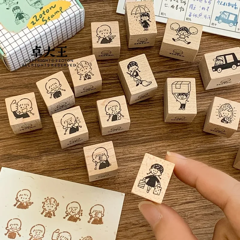 A Zhuo Studio Sweep The Floor Shopping Daily Life Wooden Rubber Stamp DIY Scrapbooking Photo Album Card Making Wood Seal