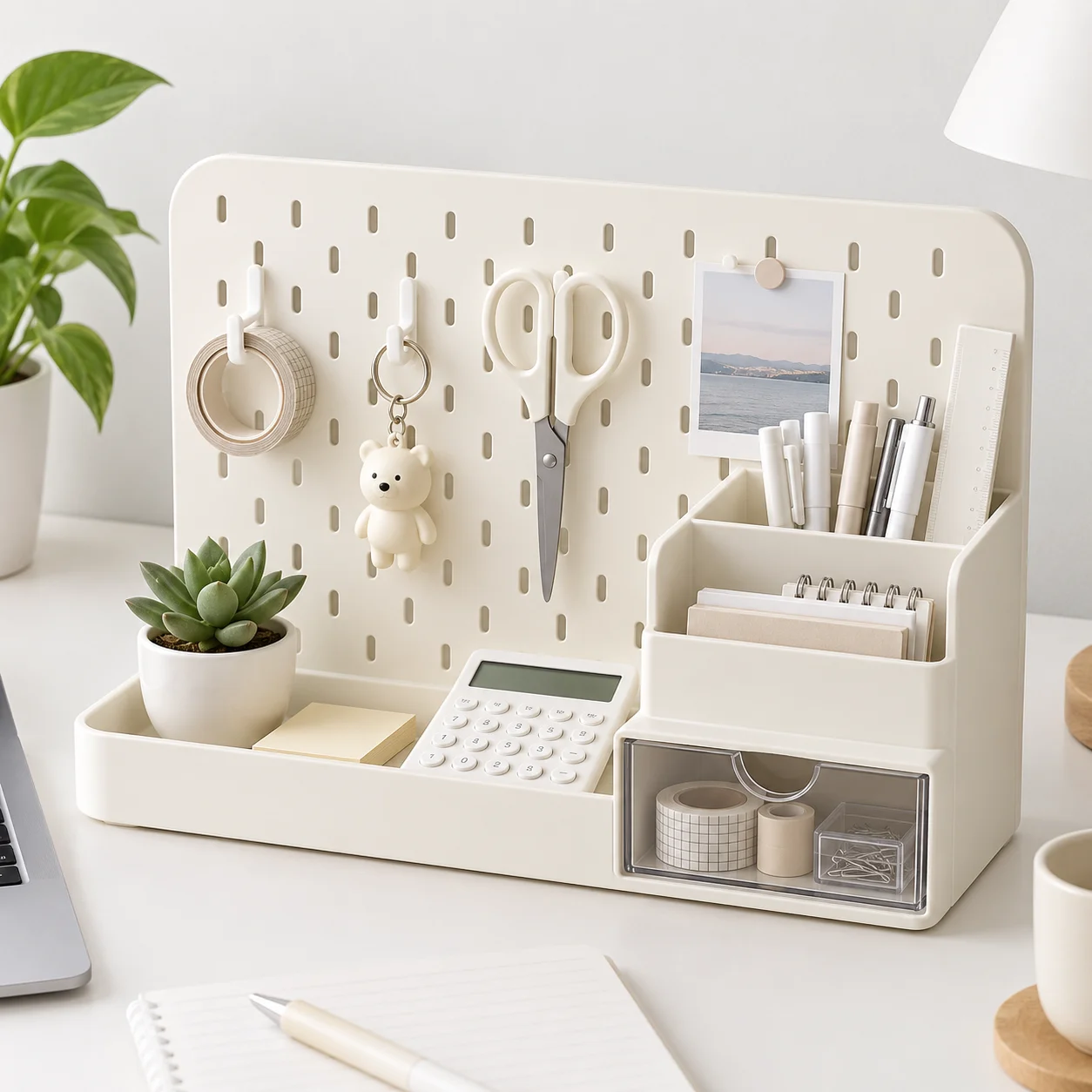 Desktop Pegboard Organizer with Drawer, Multifunctional Pen Holder and Stationery Storage Rack for Office Study Desk