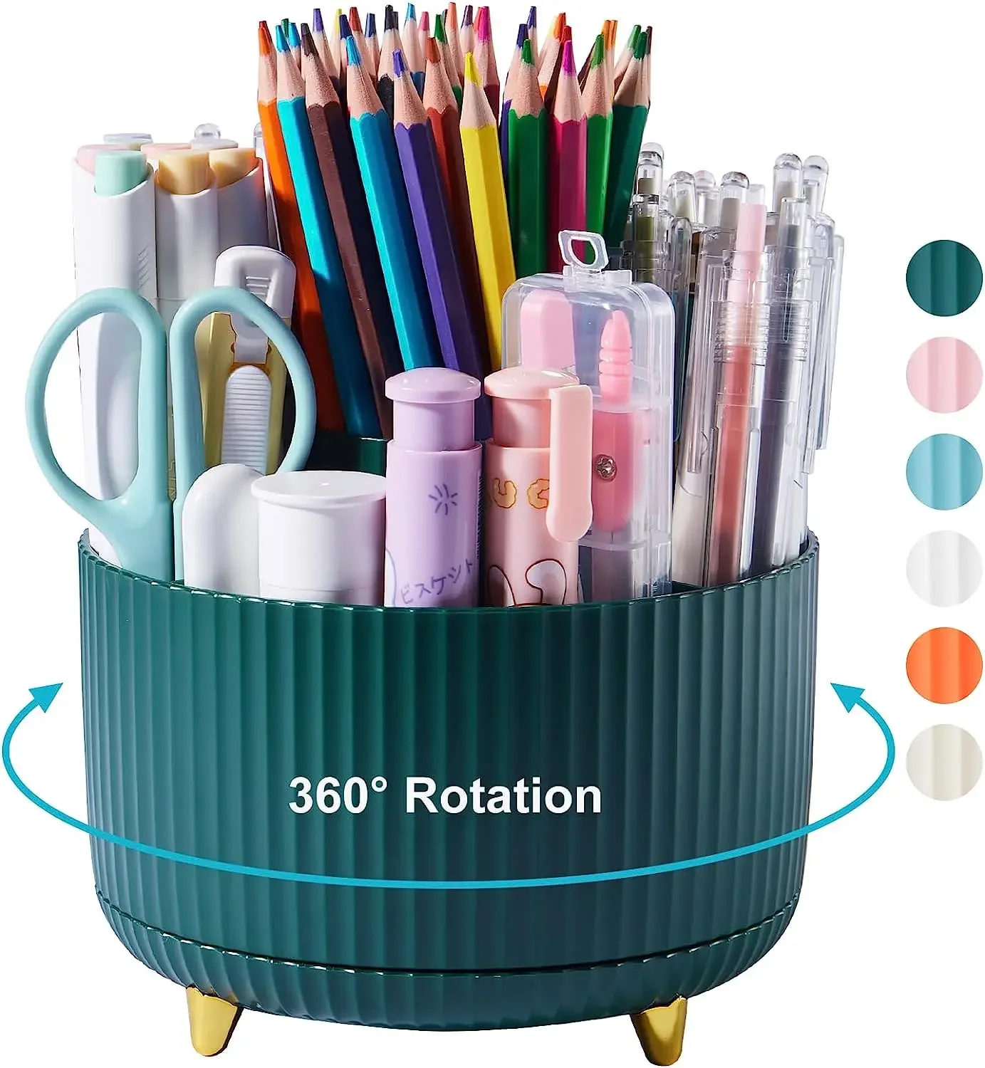 360 Degree Rotation Pen Holder, 5 Slots Office Desk Pen Organizer Multi-Functional Pencil Cup Makeup Brush Holder