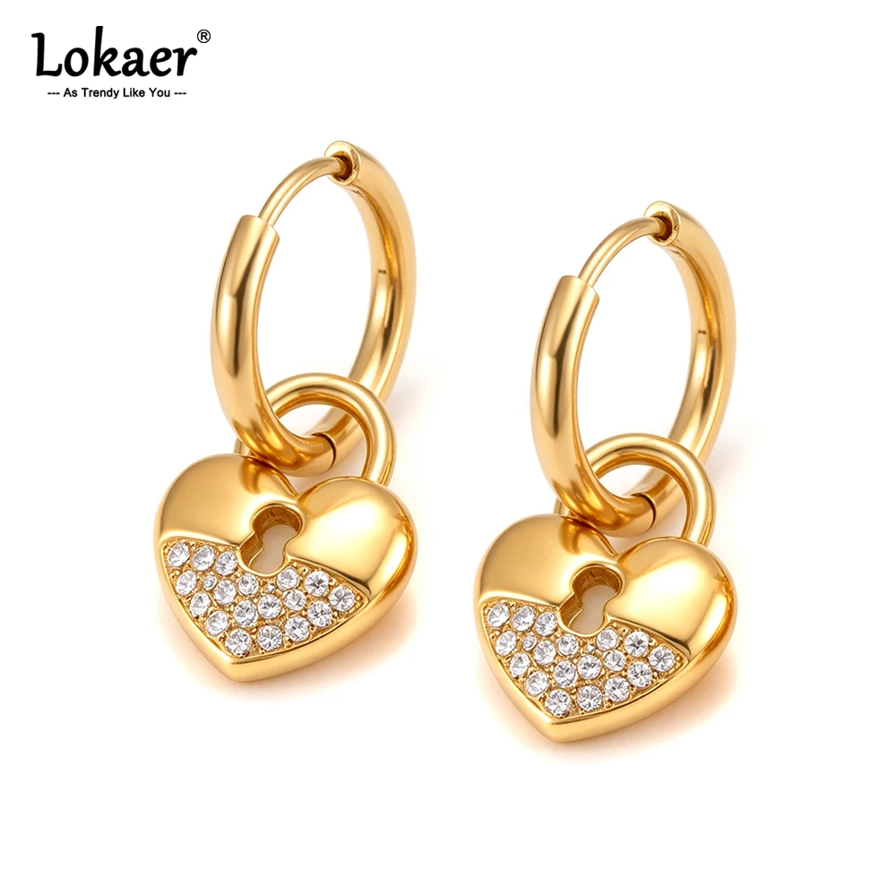Lokaer Edelstahl Funkelnde Herzförmige Creolen für Damen, Modische Zirkon-Ohrringe für Hochzeit, Party, Schmuckgeschenk E26156