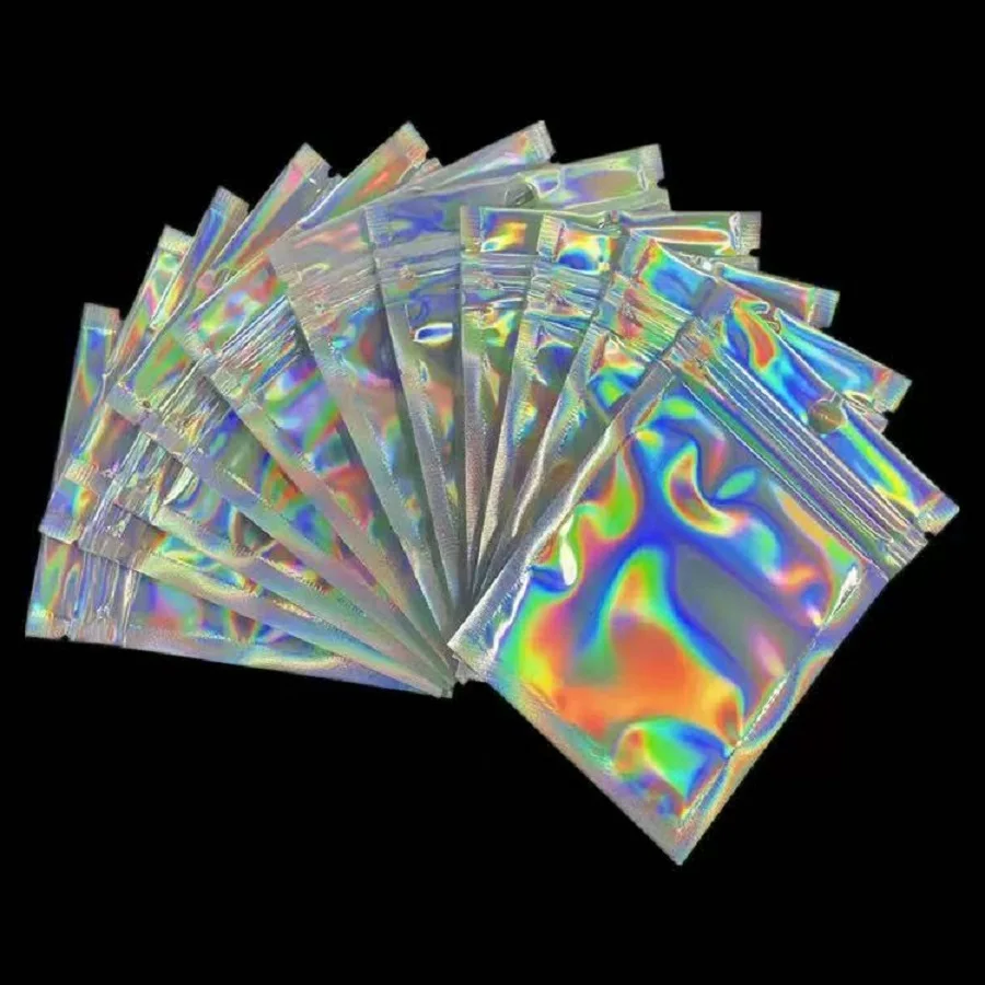 50-piece holographic bag, multi-size laser rainbow pattern self-sealing bag, suitable for candy bag and front window samples