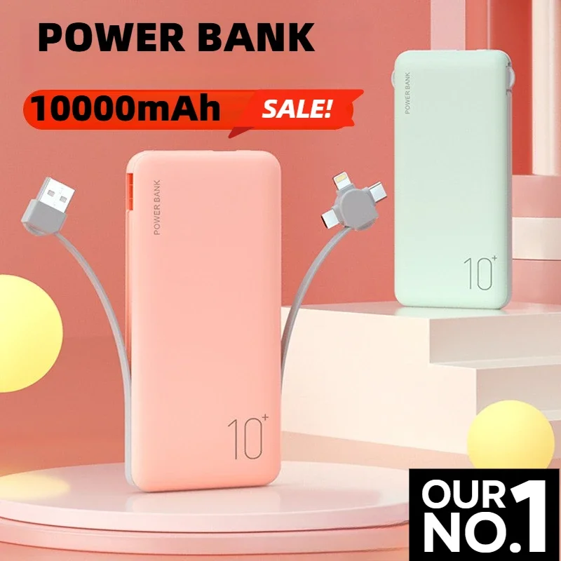 

100000Mah Portable Slim Power Bank External Battery Charger Fast Charging USB TYPE C With Cable Phone Battery Powerbank Bank New