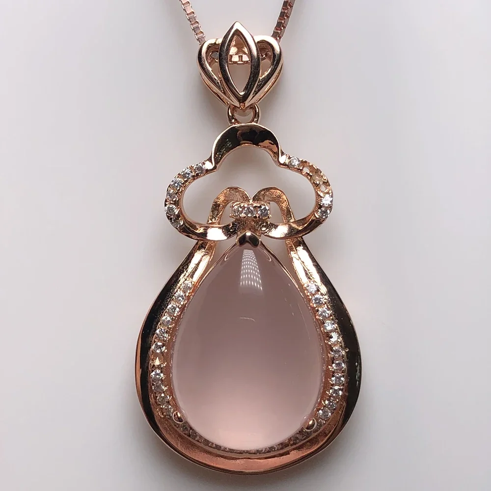 

925 Silver Pink Crystal Pendant Necklace, Delicate Jelly-like Texture Pendant for Women, Ideal Gift Choice