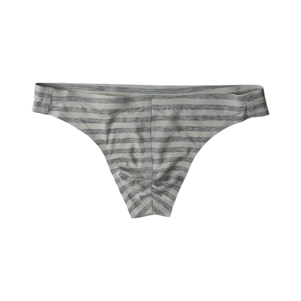 Mens Thong Ice Silk Underwear Soft Striped Printed Underpants Low-Waits Panties Soft Elastic Breathable Male Daily Panties