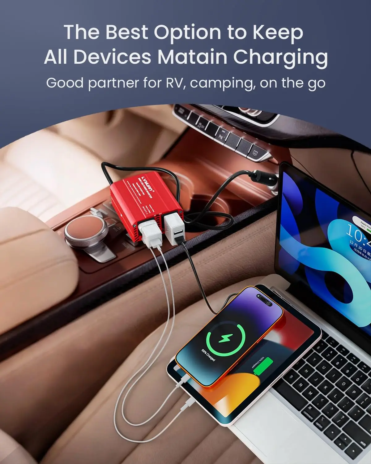 1500W Power Inverter,  Inverter 12V DC To 110V AC Car Plug In Adapter Outlet Dual 6.2A Charging USB Vehicle Converter For P