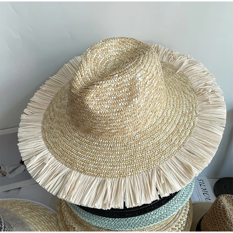 Sombrero de paja con protección solar para mujer, sombrilla versátil para playa, ala grande, accesorios de versión coreana para verano