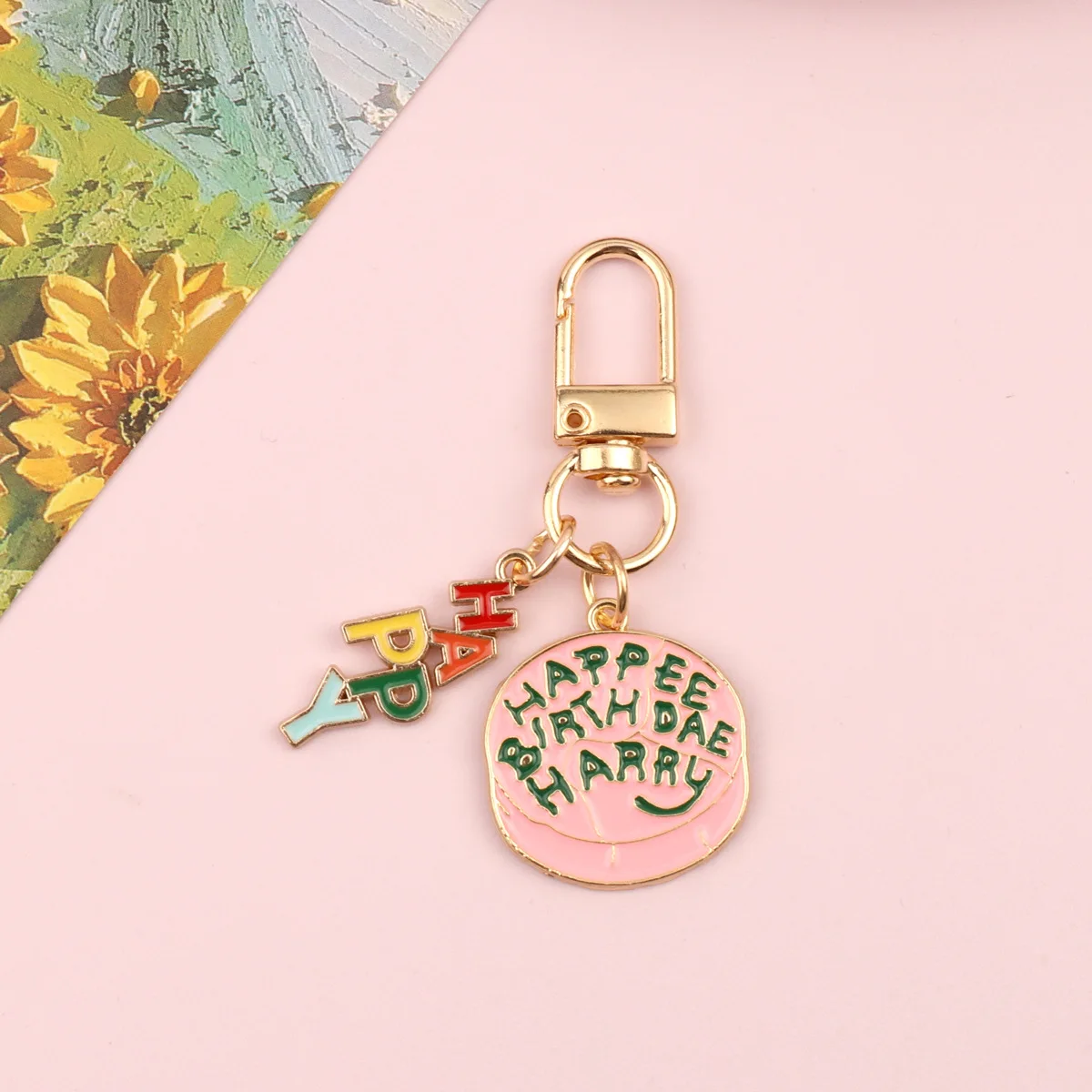 New Harry Potter Cute Pink Cake Happy Birthday Rainbow Star Keychain Bag Pendant Gift for Good Friends view 4