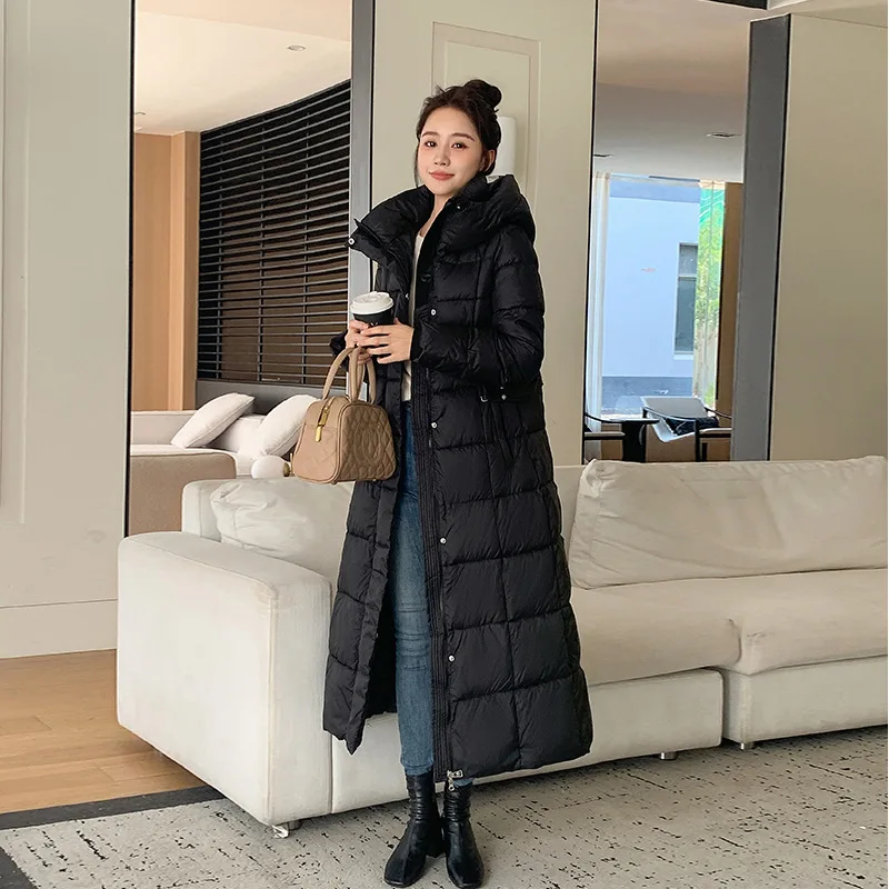 Winter Ladies Long Warm Down Jacket Big Size Puffer Outwears Thicken Hooded Down Coat Women Light Thin White Duck Jacket Parkas