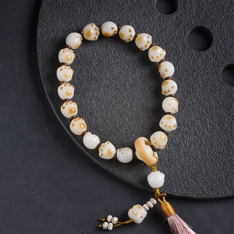 Charred Cat Claw White Jade Bodhi Root Bracelet Hand Play Handheld Student Jewelry Gift For Best Friend