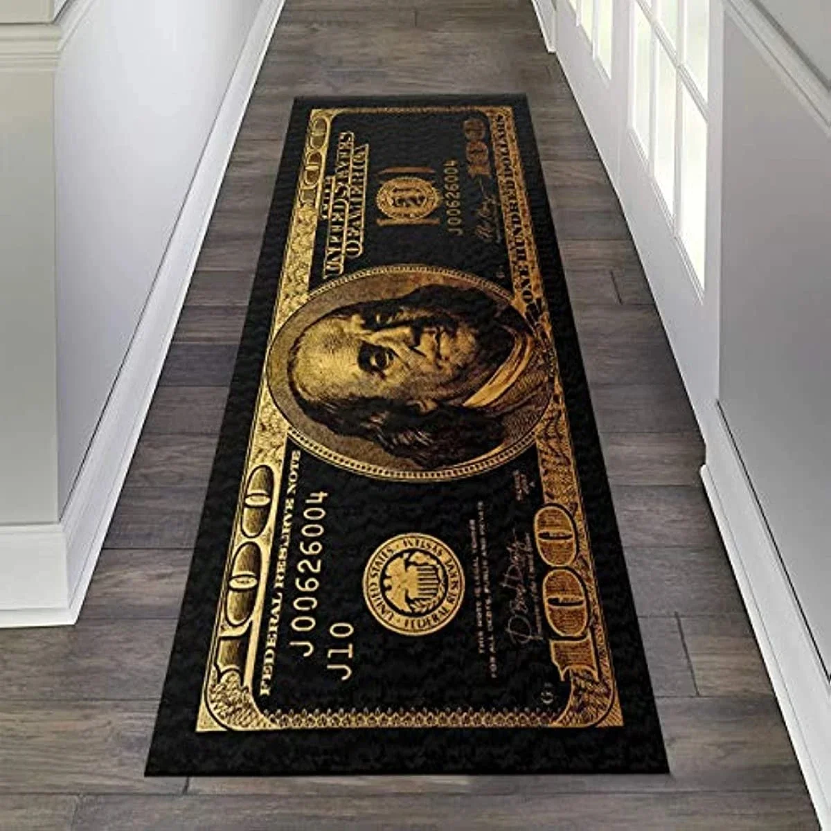 Black Gold 100 Dollar Bill Money Kitchen Floor Mat Home Entrance Doormat Corridor Balcony Long Rugs Bedroom Bedside Foot Pad