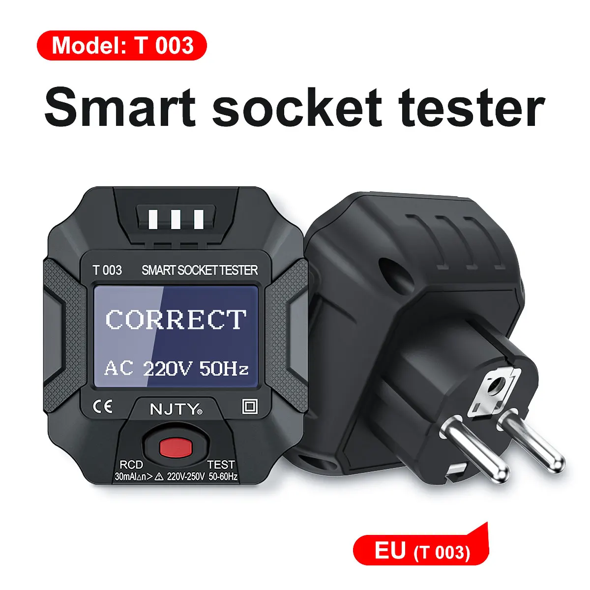 NJTY Socket Tester Live Wire Detect Outlet Detector EU UK US Plug Ground Zero Line Polarity Phase Check Digital AC Voltage Test