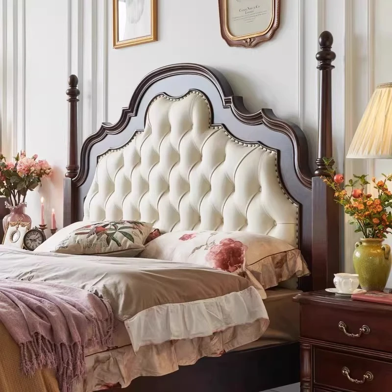 

American retro solid wood bed 1.8 meters soft bag double bed