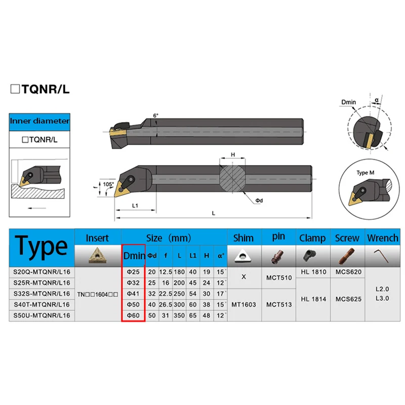 KaKarot Internal Turning Tool Holder MTQNR S16Q-MTQNR16 S32T-MTQNR16 S25S-MTQNR16 Carbide Inserts TNMG160408 Lathe Cutting Tools