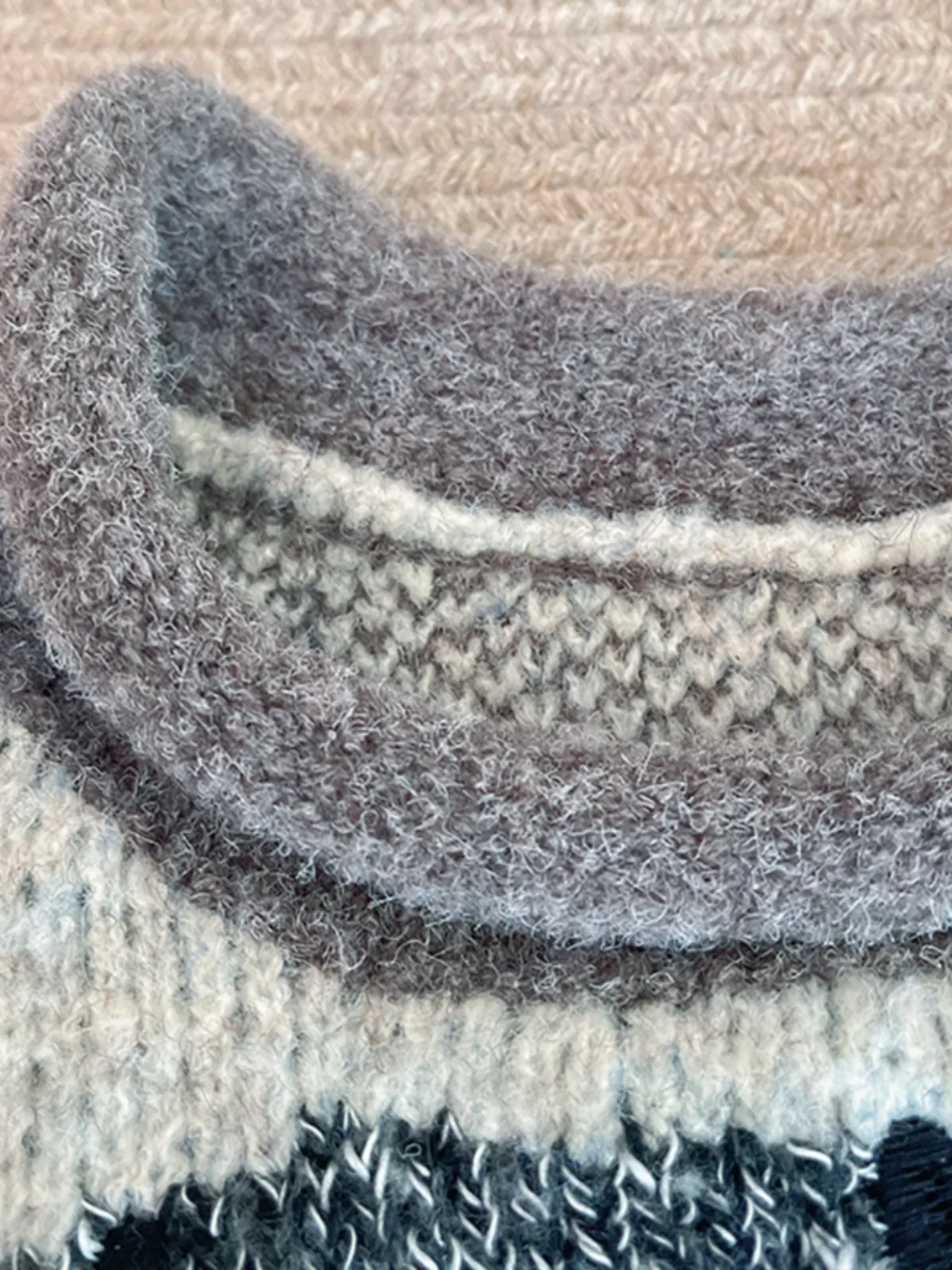 Lässiger Strickpullover, rund, Patchwork, Wollmischung, mit Bündchen, lockere Passform, Winter-Top, Damen, koreanisches SLE-Polyesterfaser