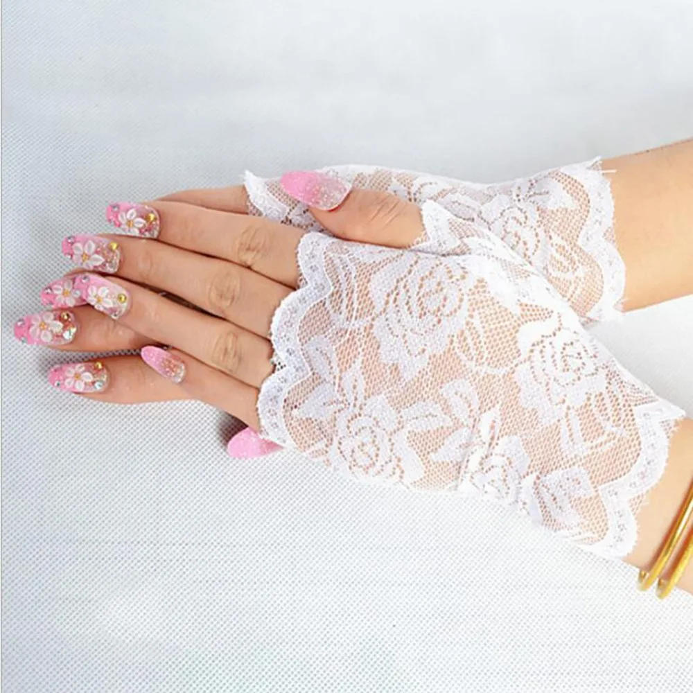 Spring Summer Sexy Lace Gloves for Women Sunscreen Short Gloves Fingerless Driving Gloves Half Finger Mittens Elastic