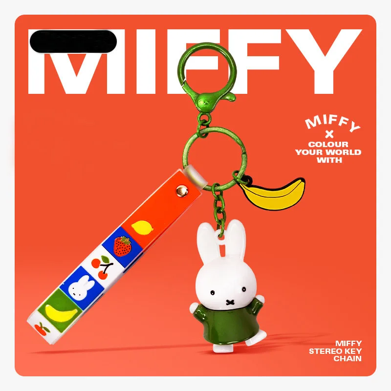 

Новый маленький кулон Miffy 2025 года, каваи, 3D брелок с кроликом и фруктами, милый автомобильный брелок, подвеска для студенческого рюкзака
