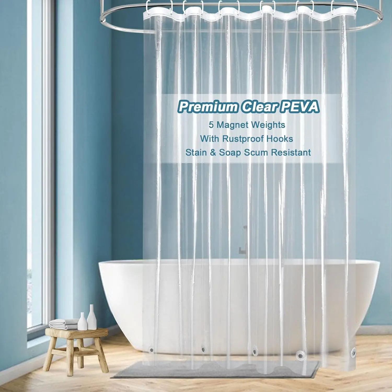 

Сверхмощная прозрачная занавеска для душа с 5 магнитными грузами, водонепроницаемая прозрачная пластиковая занавеска для душа PEVA без ПВХ для ванной комнаты