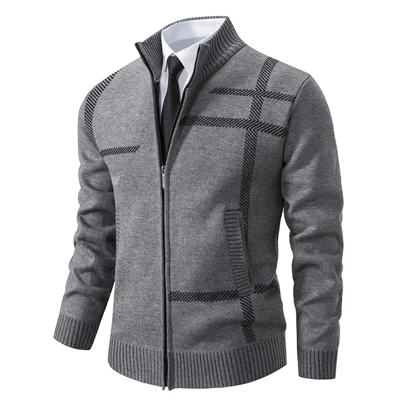 

2023 Winter New Men's Middle Aged Cardigan Men's Sweater Zipper Stand Up Collar Coat Thickened Business Knitwear Men's