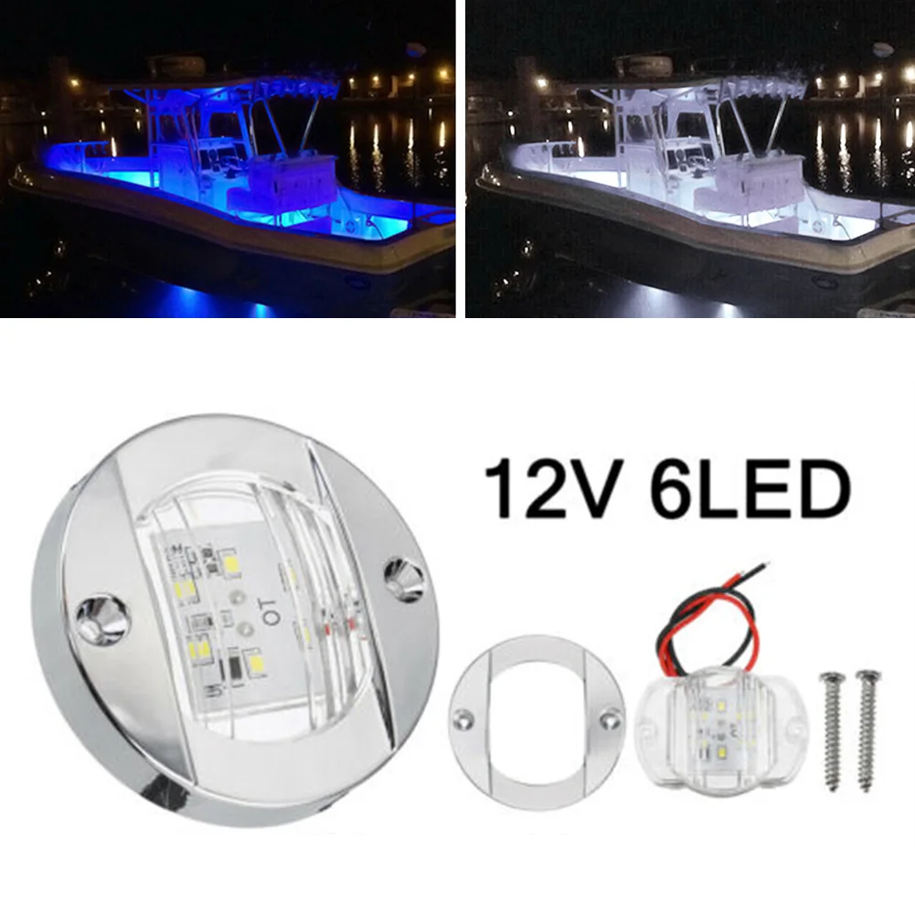 Luz LED de popa redonda para barco, lámpara trasera blanca fría, accesorio para yate, azul y blanco, CC de 12V